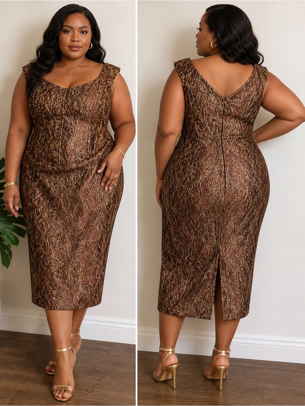 Vintage Metallic Brocade Beaded Cocktail Dress | Brown & Gold